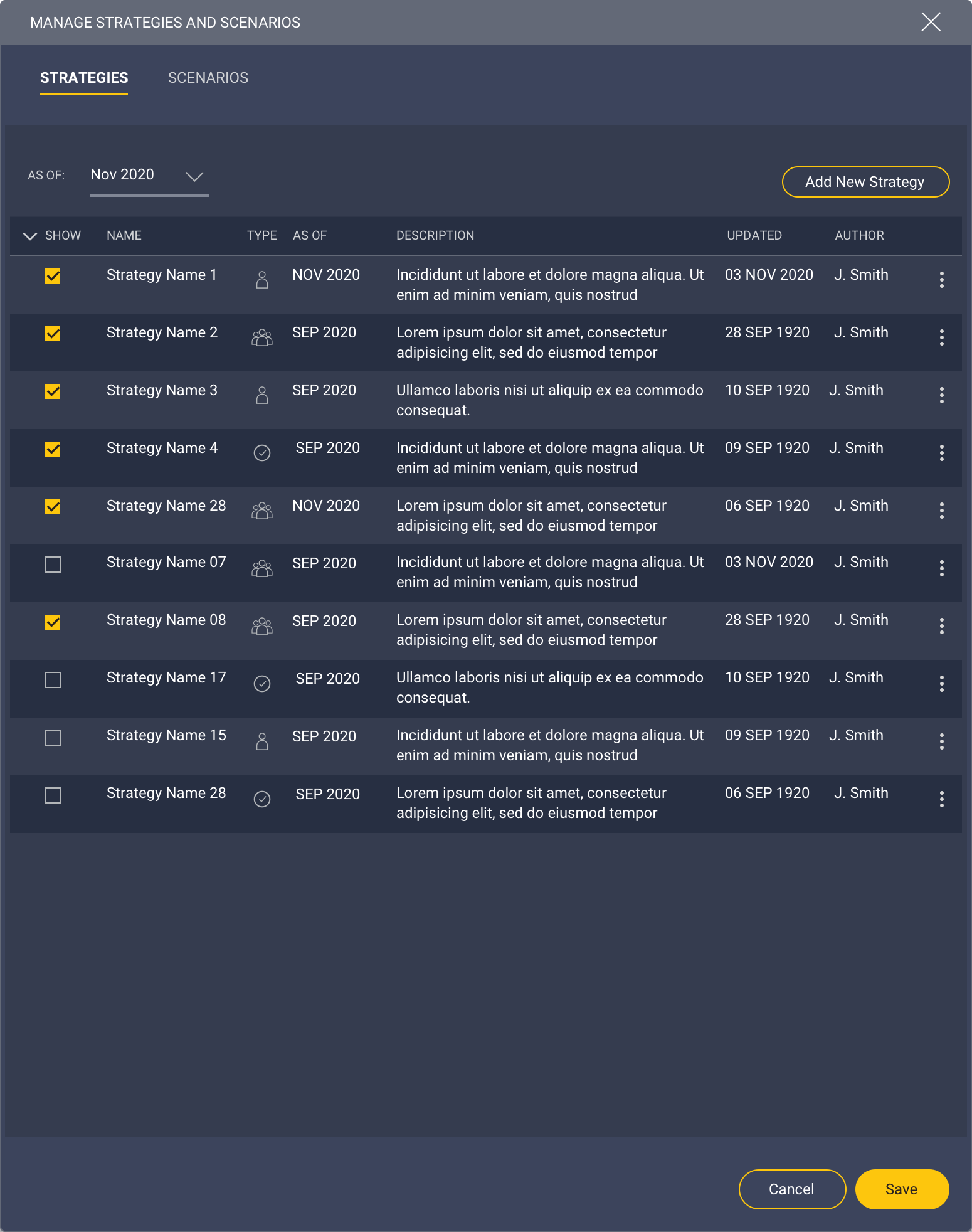 PSA-Popup-manage strategies and scenarios
